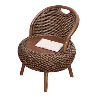 复古色小藤椅阳台客厅圆桌组合休闲座椅换鞋凳藤编新款靠背椅矮凳