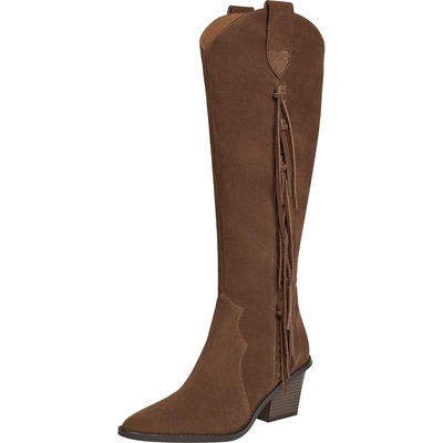 真美诗牛绒皮流苏西部靴