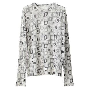 KAKA欧洲客单薄透网纱线面印花全季万搭高弹修身皮肤衣打底套衫女