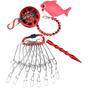路亚活鱼扣锁鱼器便携轮式拴鱼绳不锈钢丝串挂绑套鱼锁绳专用大号