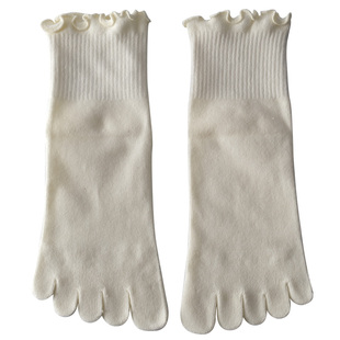 内田木耳边宽松五指袜纯棉春夏短筒学院风薄款不勒脚宽口女棉袜子