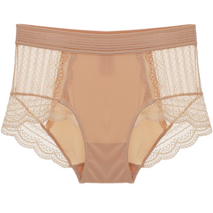 依曼丽夏季性感蕾丝平角裤中高腰提拉透气纯棉抗菌底档女士内裤