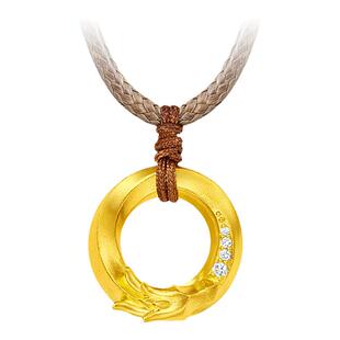 老庙黄金足金999钻石古法富富有余盘龙挂坠项链平安扣黄金甲