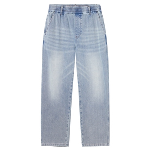 热风2026年春季新款男士休闲直筒牛仔裤纯色浅色松紧腰宽松牛仔裤