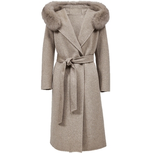 Vero Moda毛呢大衣女2025冬新款狐狸毛领双面呢纯绵羊毛简约静奢