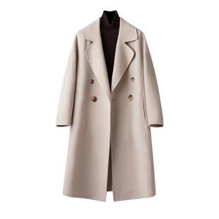 BXV西装领双面羊绒大衣女中长款2026春新款双排扣设计感澳毛外套
