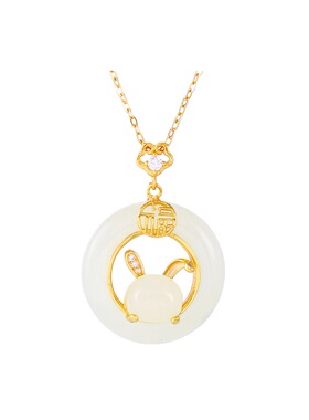 石方界925银和田玉玉兔吊坠