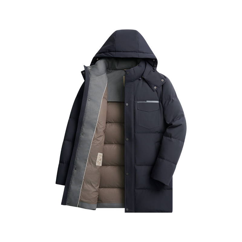 杉杉奥莱中长款鹅绒羽绒服男士2026年春季新款连帽冬季保暖外套