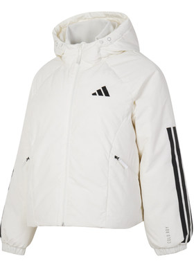 adidas阿迪达斯三条纹冬装女抗风短款鸭绒羽绒夹克潮流保暖面包服