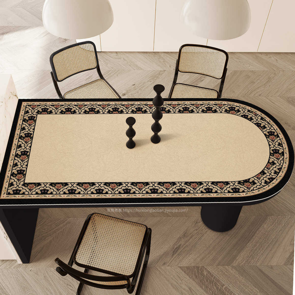 弥赛尔复古弧形半圆岛台餐桌垫防水防油椭圆形桌布可擦洗半圆桌垫