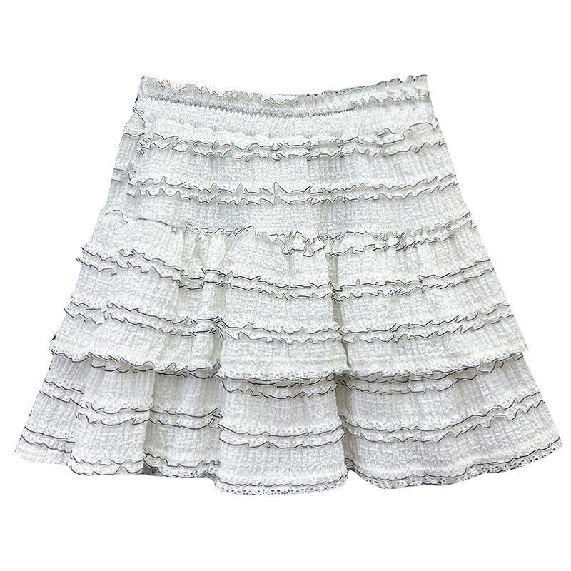 白色蕾丝荷叶边短裙蛋糕裙半身裙