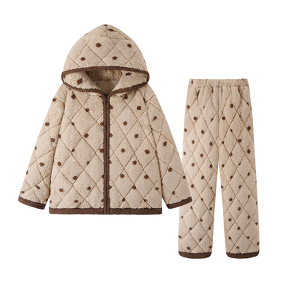 ins风睡衣女冬季三层夹棉珊瑚绒