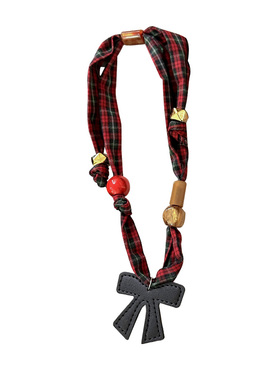 美拉德格纹蝴蝶结项链吊坠毛衣链