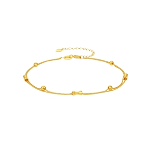 周六福黄18K金手链女金珠竹节手饰多彩金Au750新年礼物送女友