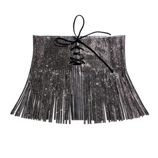 欧美风复古束腰绑带新款性感超闪钻bling流苏半身裙短裙女1046