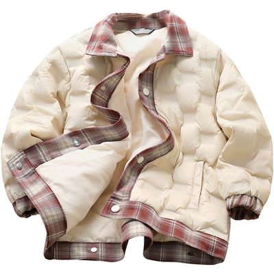 男童轻薄款羽绒衬衫拼接撞色