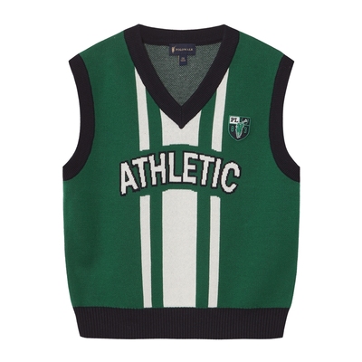 POLOWALK童装男童针织衫2025秋季新品撞色提花字母V领针织背心