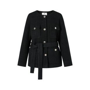 MOISSAC摩萨克冬绵羊毛小香风法式可拆卸腰带毛呢外套女