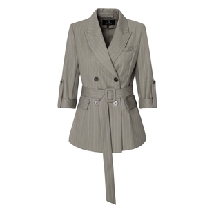 IDPAN薄款极简西装外套女秋季新款时尚通勤气质条纹高级感羊毛女