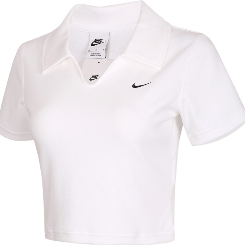 滔搏丨NIKE耐克女子运动深V修身短款POLO衫休闲短袖T恤IO2730-100