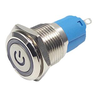 16mm电源符号金属按钮带灯发光开关5脚5A防水圆形SS16F-B-11ZET