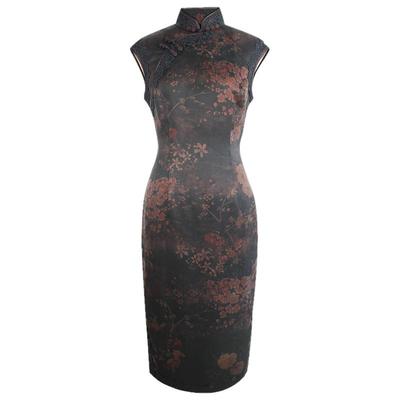 新款素缎香云纱旗袍优雅风中裙