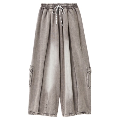 SNIDEL2025秋冬新品时尚休闲松紧腰系带压褶宽松阔腿裤SWCP255099