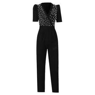 创意狐黑色长裤子女哈伦裤宽松高腰连体衣裤显瘦工装裤直筒铅笔裤