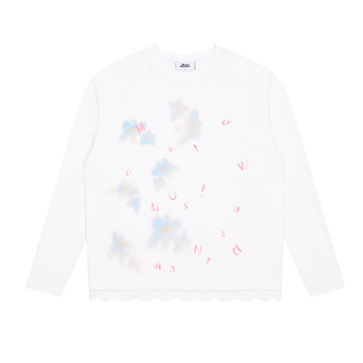 小花字母擦色蕾丝花边长袖罩衫