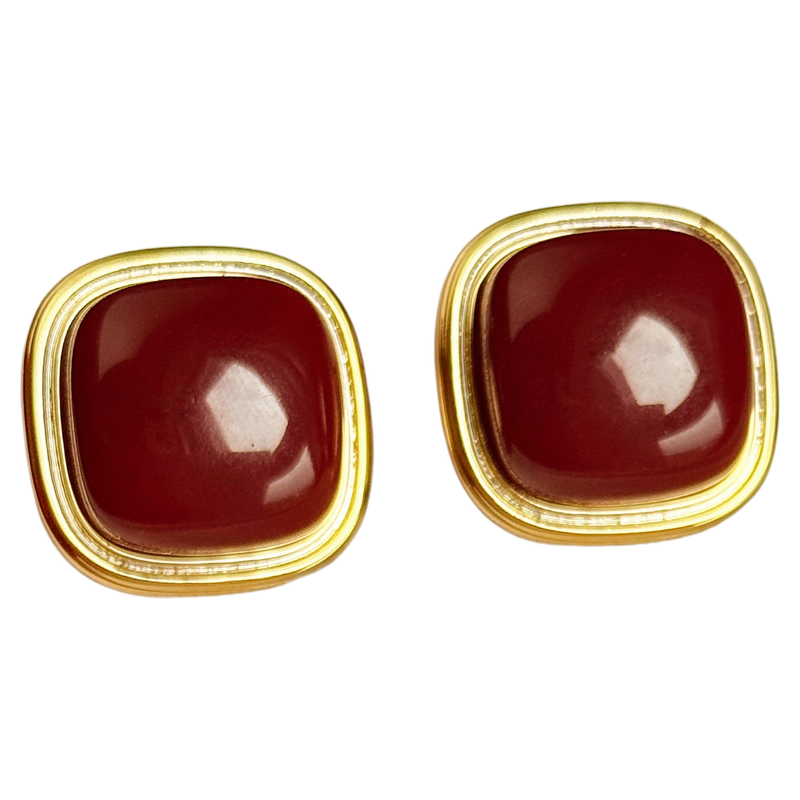 「暖红沁心」方形耳钉高级感蚊香盘耳夹红色耳坠女无耳洞耳环耳饰