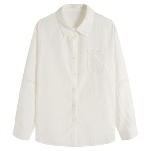 弥古法式白色衬衫女罩衫薄款防晒外套设计感夏季长袖后背蕾丝衬衣