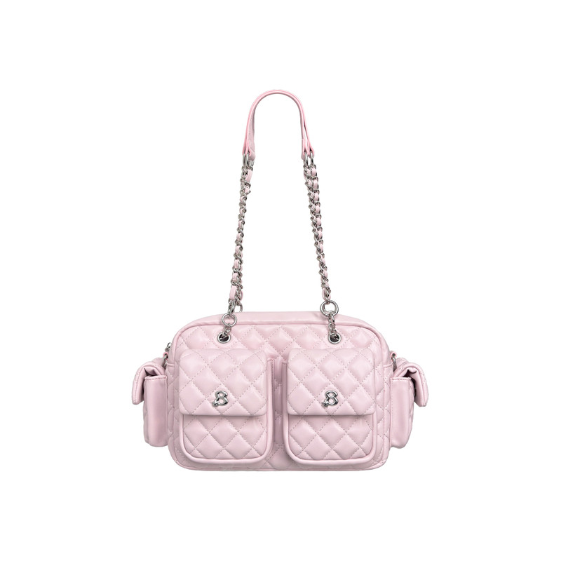 2801“黑道千金”Mini Moto Bag 甜酷菱格纹多口袋斜挎中号机车包