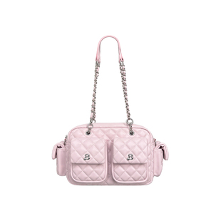 2801“黑道千金”甜酷菱格纹多口袋斜挎迷你机车包 Mini Moto Bag