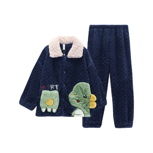 芬腾男童睡衣秋冬季珊瑚绒加厚加绒男孩儿童宝宝中大童家居服套装