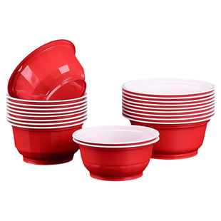 喜庆红色一次性碗筷加厚塑料圆形碗结婚婚庆套装碗便携酒席家用