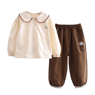 史努比儿童春秋纯棉两件套女宝宝新款洋气套装女小童春装开衫衬衣