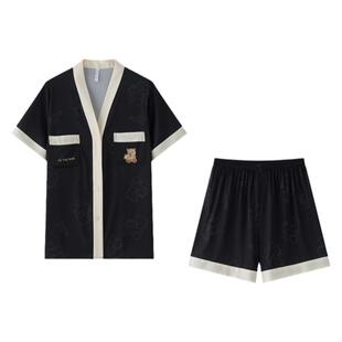 情侣睡衣夏季冰丝凉感短袖短裤套装男款女士可爱小熊可外穿家居服
