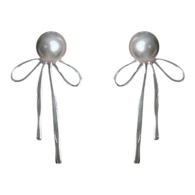 nicedream麻灰珍珠蝴蝶结耳环