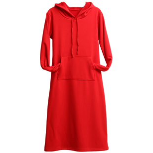 冬季纯棉加绒加厚卫衣女修身显瘦卫衣裙长款韩版休闲套头外套 女