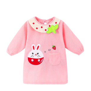 儿童长款防水罩衣秋冬季加大加肥套长羽绒服大童反穿衣宝宝吃饭衣