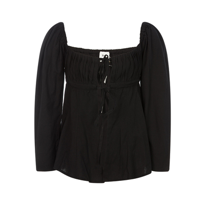 女士休闲长袖简约设计系带上衣