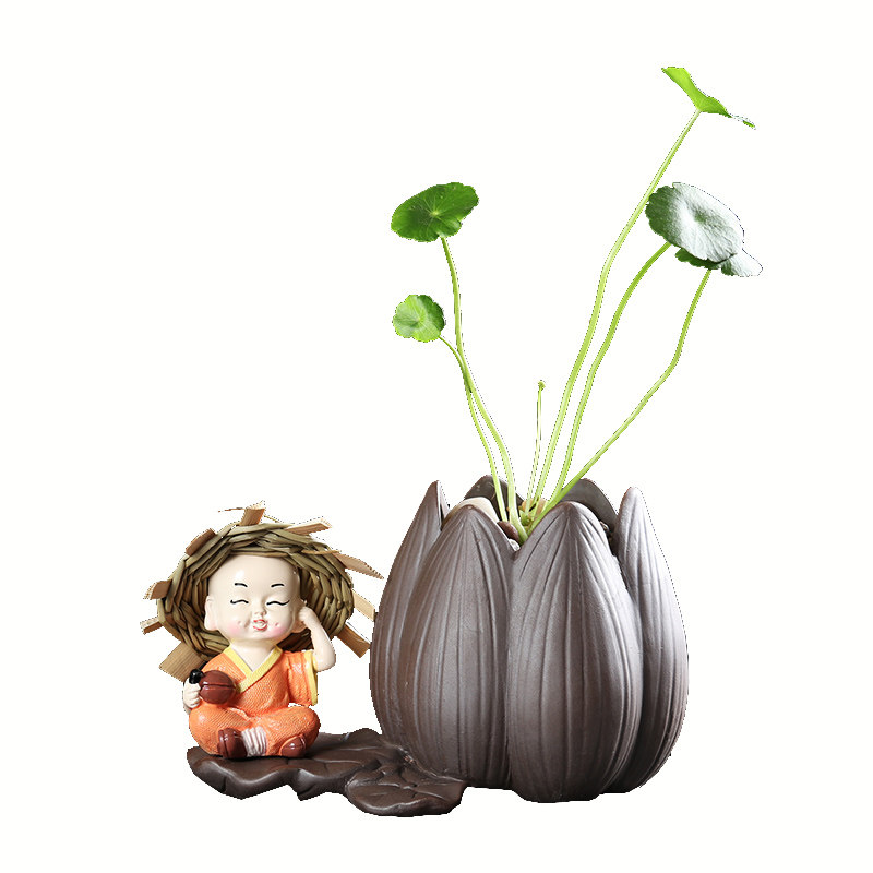 莲花造型多肉花盆小和尚古典紫砂