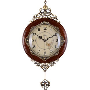 康巴丝豪华欧式挂钟客厅壁钟实木石英钟表静音大复古时钟田园602