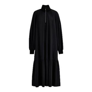 【商场同款】AUM噢姆春季A字长款立领灯笼袖黑色连衣裙休闲长裙女