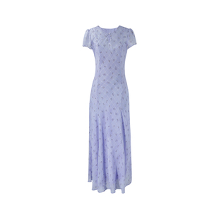 【醉扶】SYT自制 新中式休闲水滴领修身型显瘦短袖A字碎花连衣裙