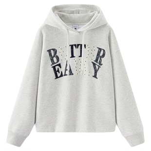 商场同款|森马卫衣女冬字母加绒连帽外套2025新款潮酷高街打底衫