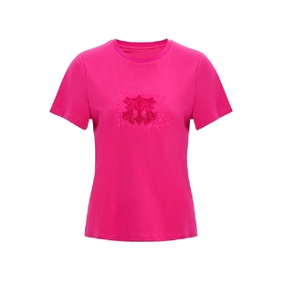 【凉感】马天奴官方正品夏季新款玫红圆领刺绣T恤衫宽松短袖上衣