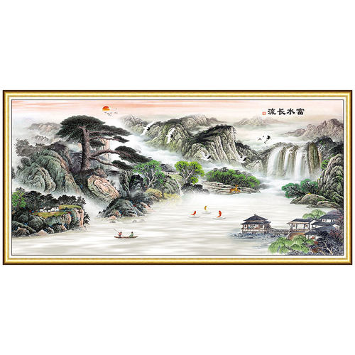 山水画自粘贴纸中式风景画墙贴画客厅沙发背景墙壁画办公室装饰画