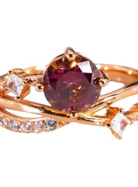 D色莫桑石镂空藤蔓红宝石戒指