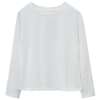 小个子纯棉圆领白色长袖t恤打底